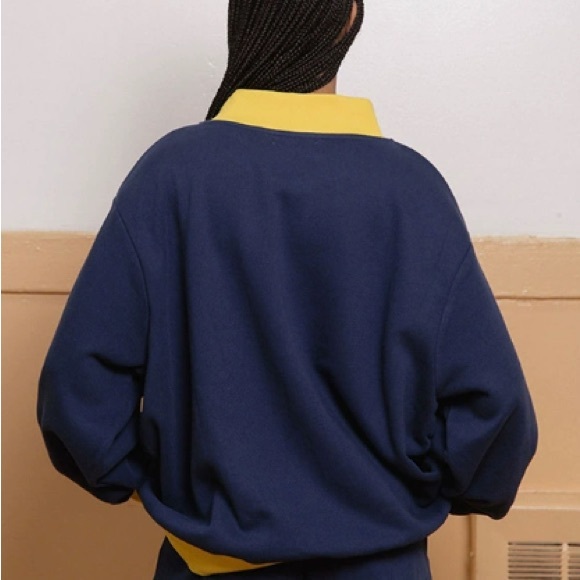 PARKE Men's Crewneck Sweater in Navy and Yellow - Picture 3 of 4